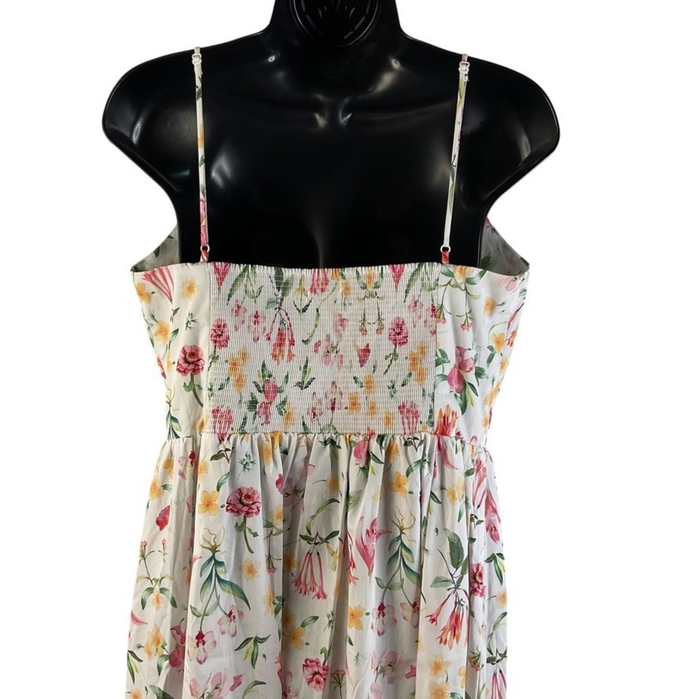 H&M Floral Cotton Midi Sundress White Pink Yellow Smocked Back Strappy Womens M - Picture 13 of 16